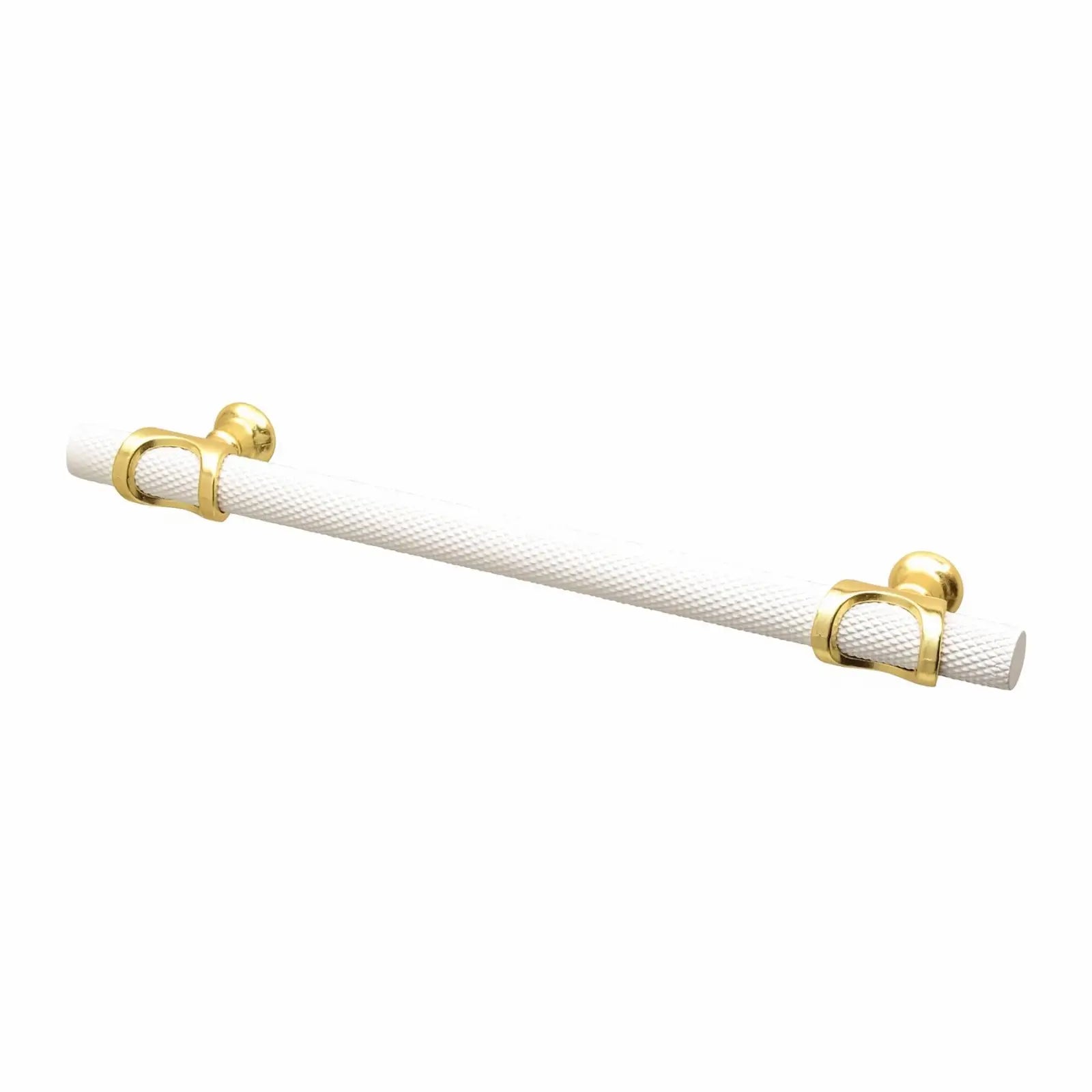 Amelia - Knurled T-Bar Kitchen Cupboard Handle - White - Matt Gold Amelia - Knurled T-Bar Kitchen Cupboard Handle - White - Matt Gold